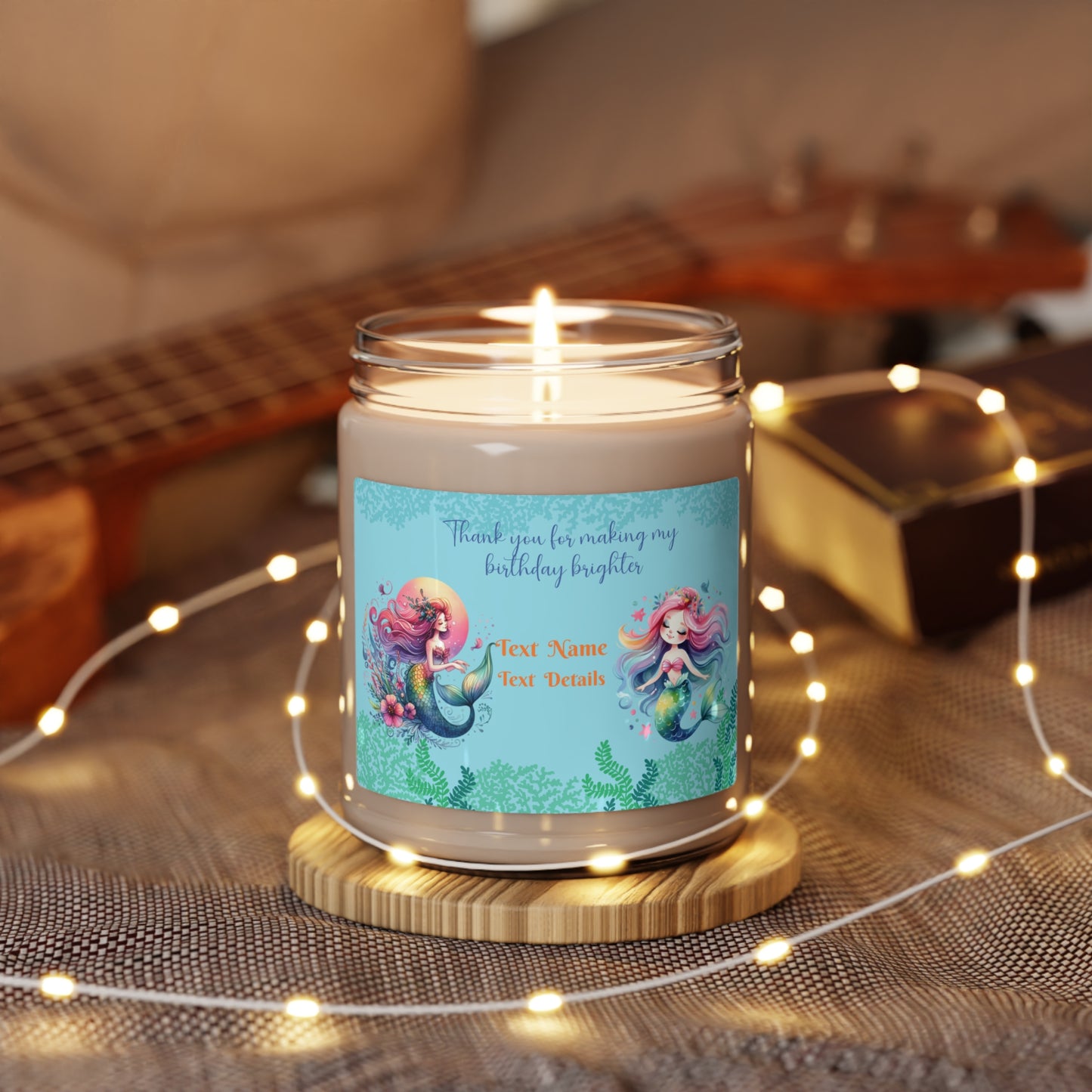 Scented Soy Candle, 9oz- Personalized  Mermaid Princess Gifts For Birthdays