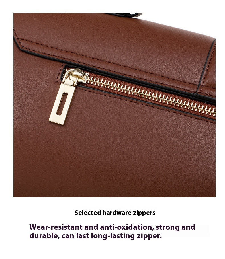 Women's Solid Color Fashion Large Capacity Cowhide Messenger Bag