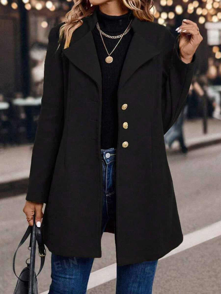 Solid Color Slim Women Woolen Coat Outerwear