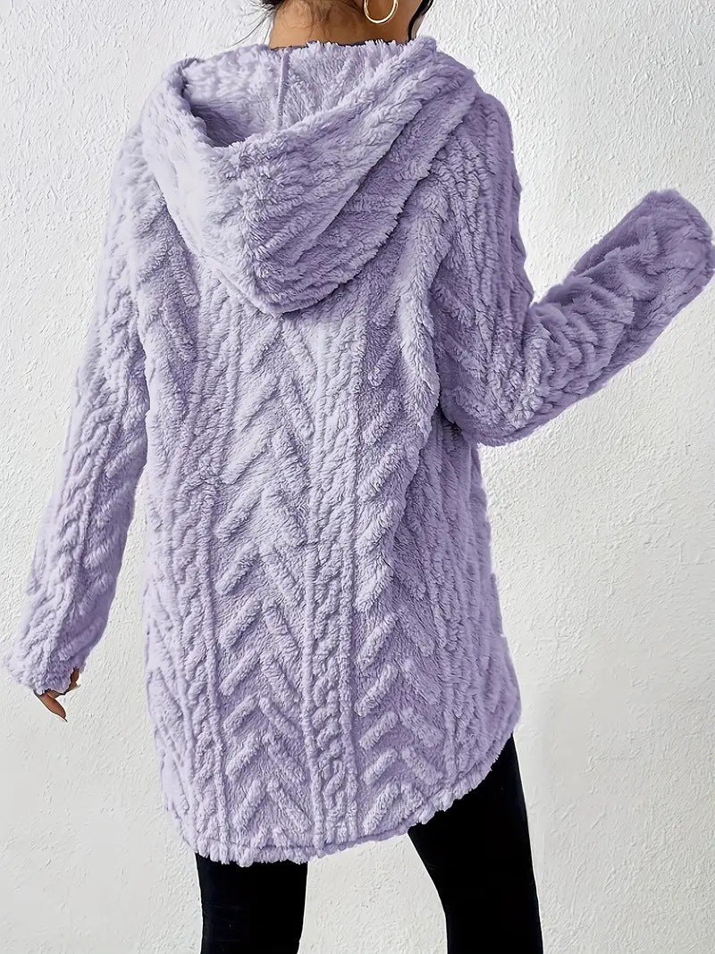 Women's Polyester Hooded Knitted Long Sweater