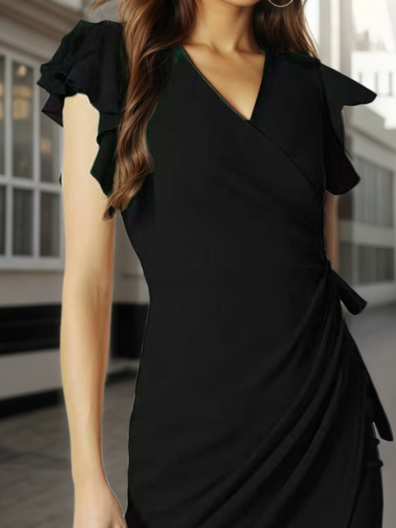 Middle Eastern New Women's Deep V-neck Pleated Sleeve Tight Casual Fashion Dress