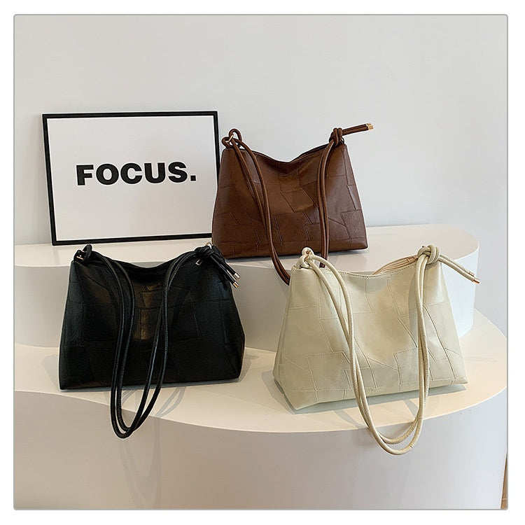 Portable One Shoulder Retro Large Capacity Fashion Solid Color Casual Tote Bag
