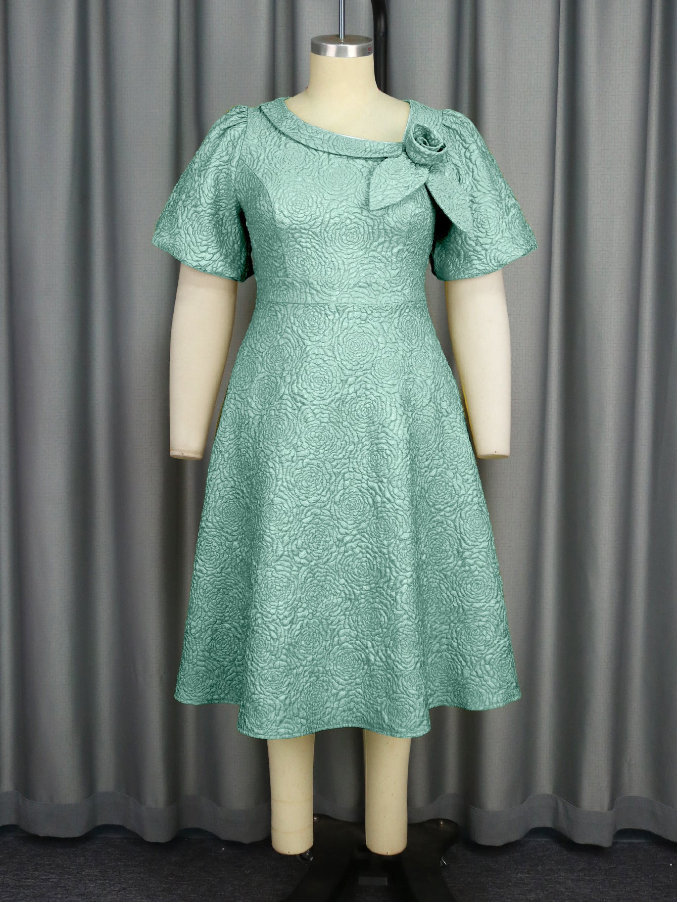 A- Line New Jacquard Fabric Flower Dress