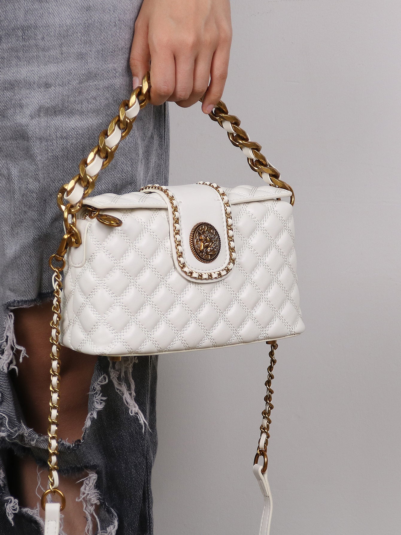 Stylish Solid-color High-end Diamond-quilted Crossbody Bag