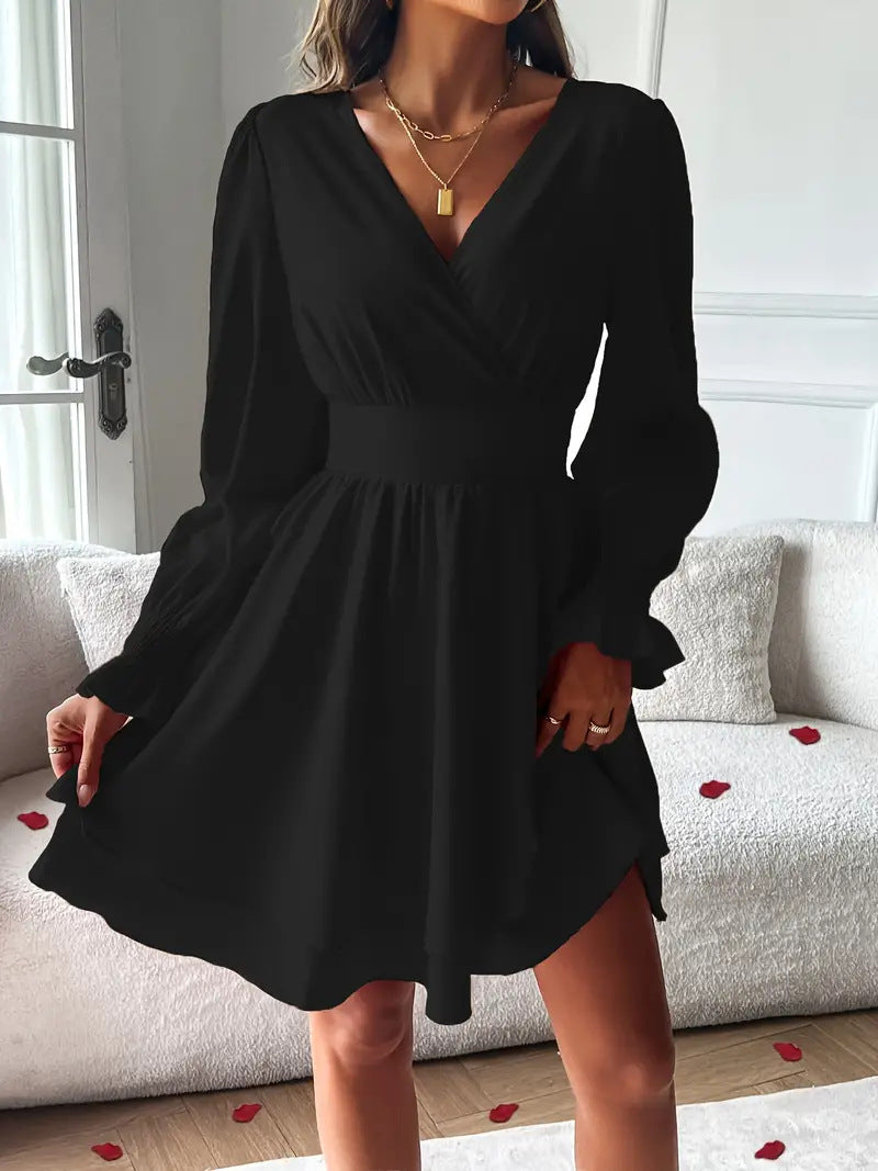 Women's Double-layer Skirt V-neck Tight Waist Dress
