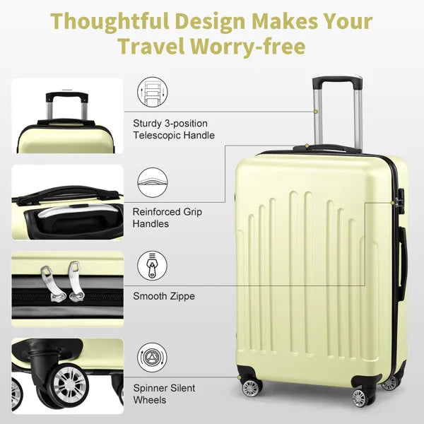 Curved Vertical Pattern Three In One ABS&PC Luggage- FREE USA SHIPPING