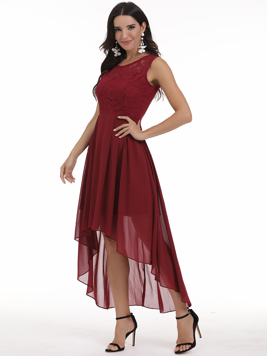 New Lace Stitching Big Swing Chiffon Dress