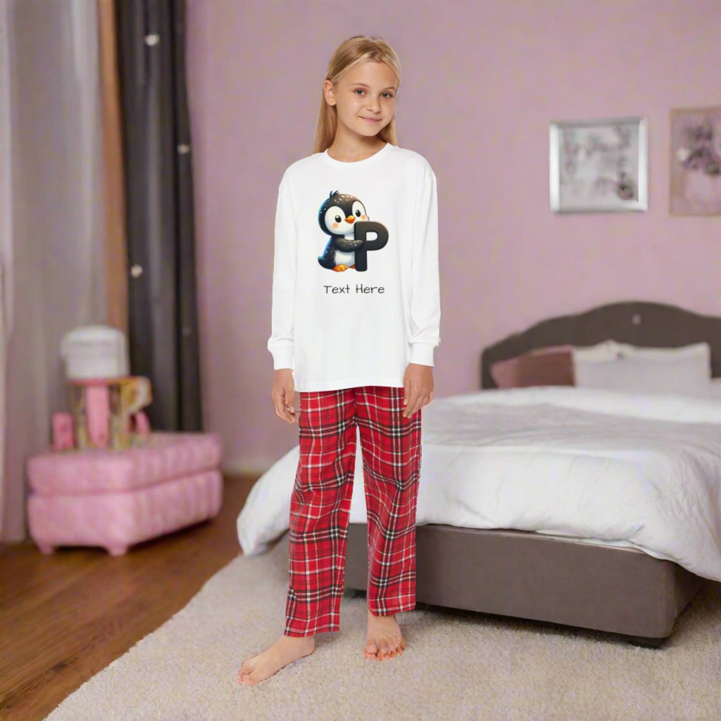 Youth Long Sleeve Holiday Outfit Set - Personalize With Cute Animal Letters