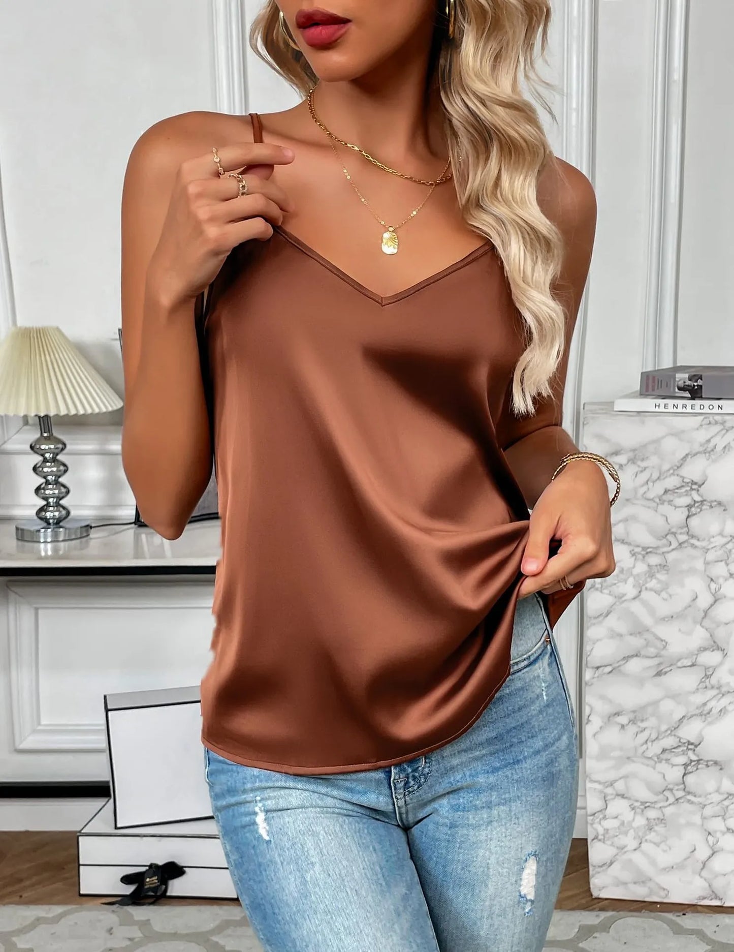 New Women's Silk Adjustable Spaghetti Strap Tank Top Loose