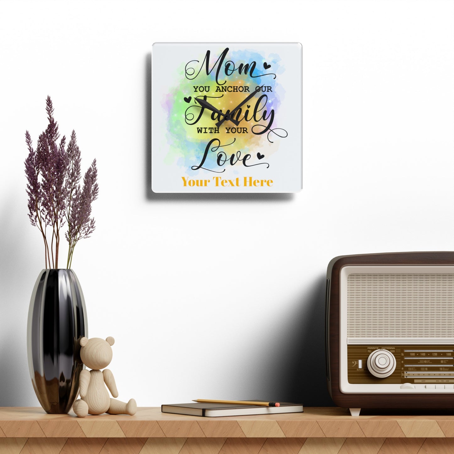 Acrylic Wall Clock- Personalize Gift With Mother's Day Messages