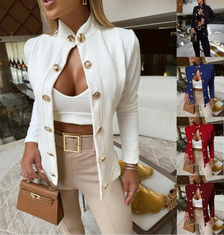 Autumn And Winter Stand-up Collar Slim-fit Long-sleeved Double Breasted Coat