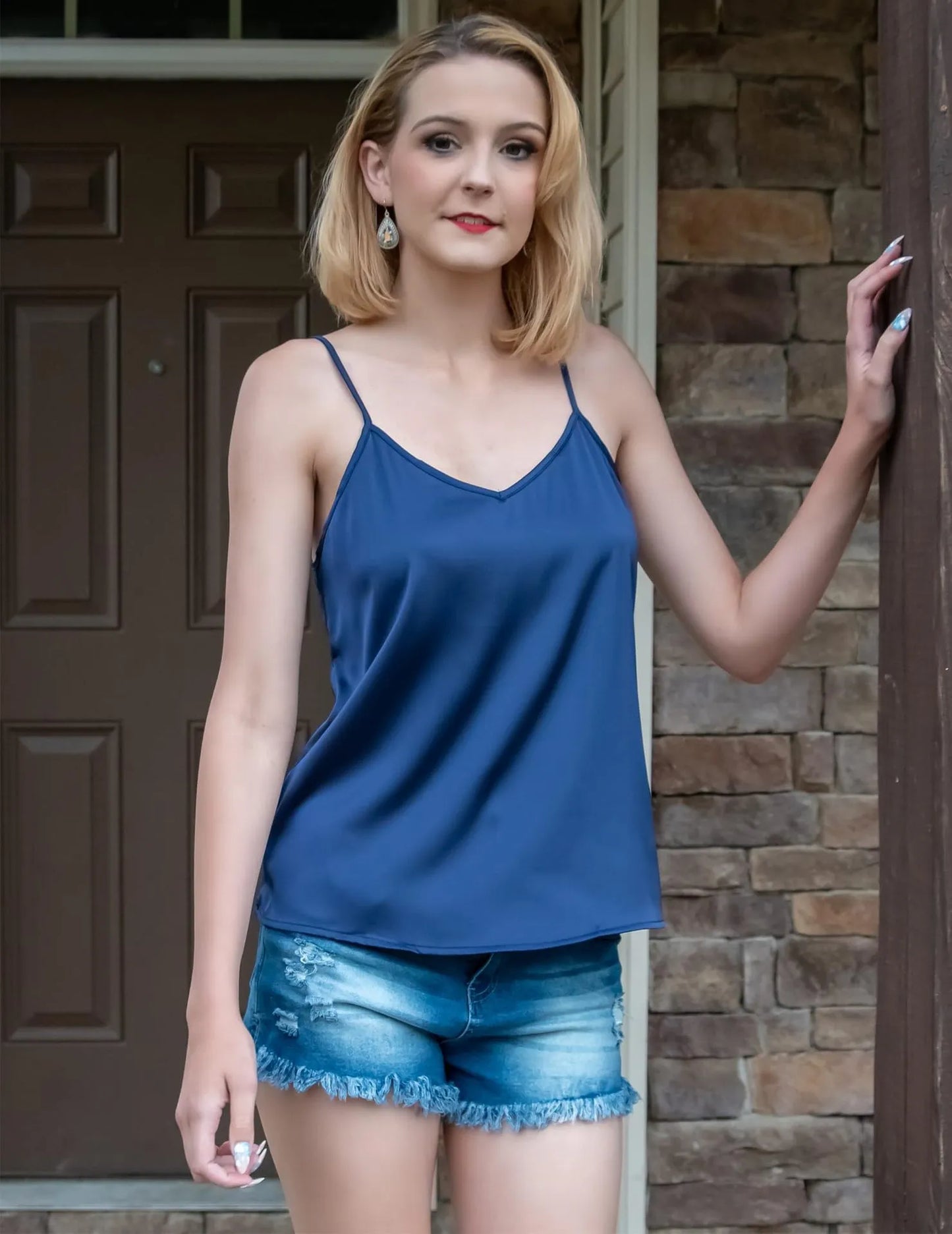 New Women's Silk Adjustable Spaghetti Strap Tank Top Loose