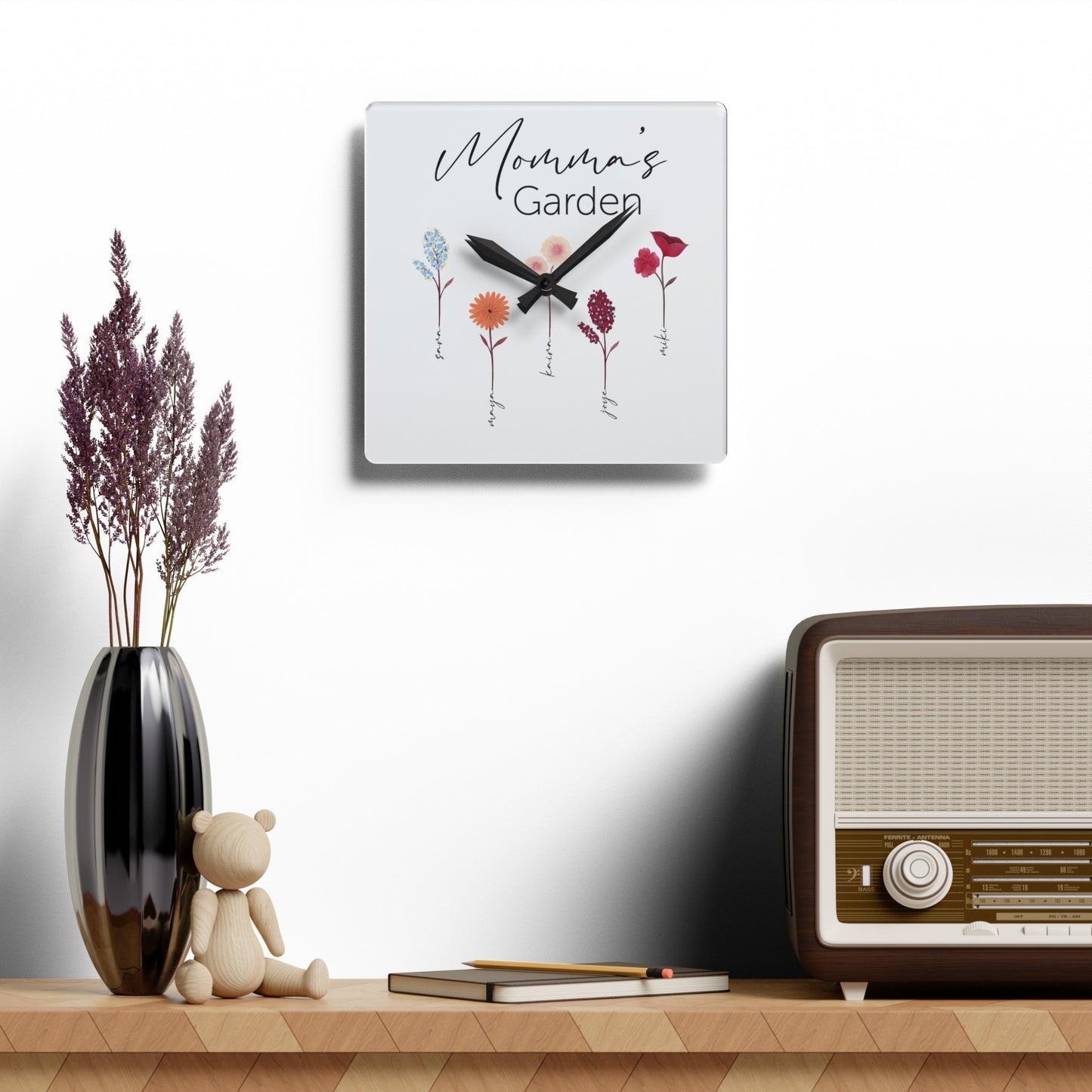 Acrylic Wall Clock - Personalize Gift For MOM With Kids Names