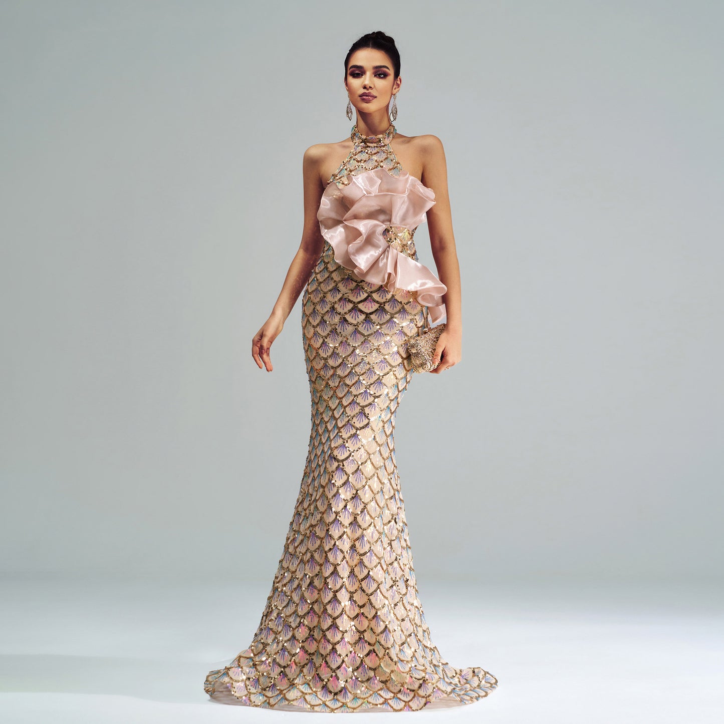 Halter Sequined Mermaid Evening Dress
