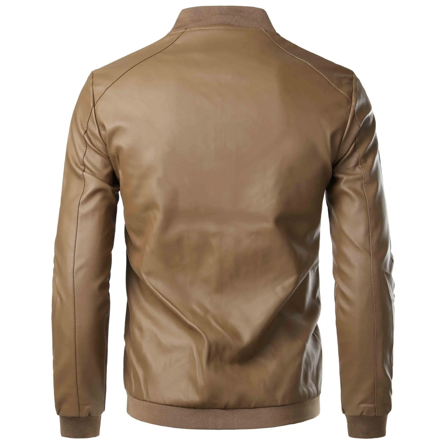 Men's Leather Jacket Fashion Locomotive Slim Stand Collar Coat