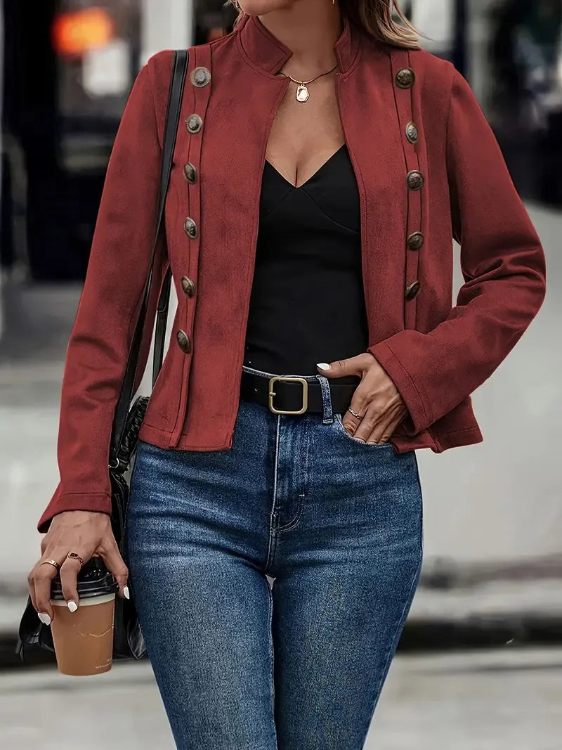 Double-row Metal Buckle Deerskin Velvet Retro Long-sleeved Coat