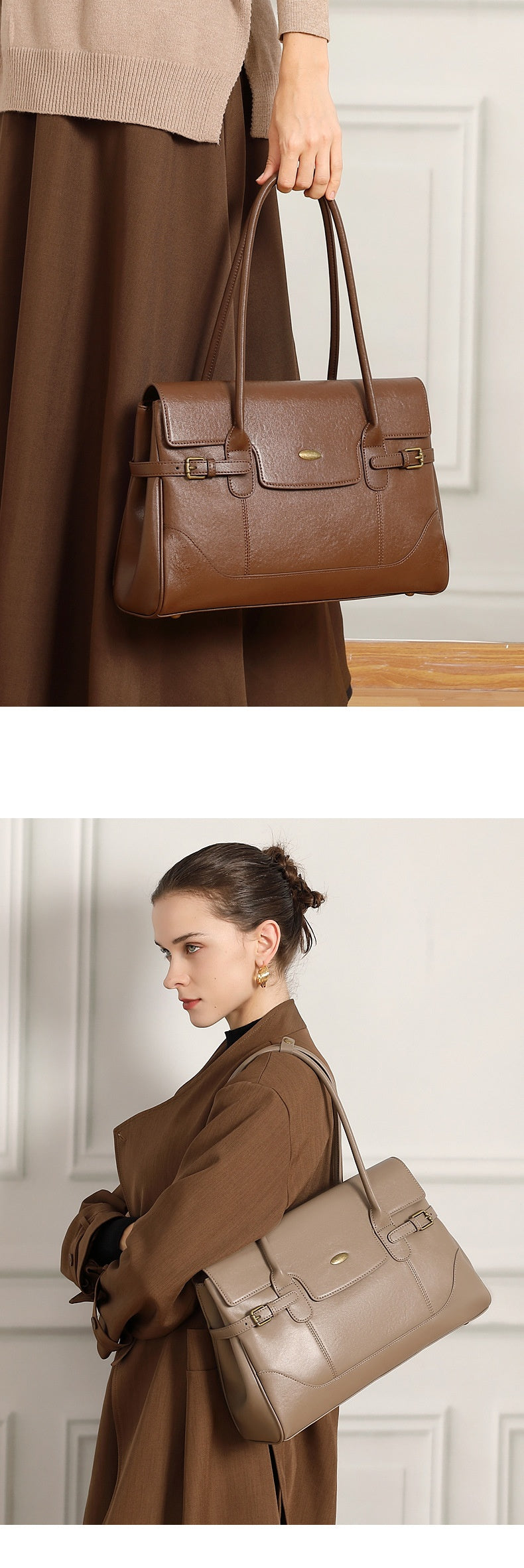 New Commuter Retro Versatile Genuine Leather Underarm Womens Bag