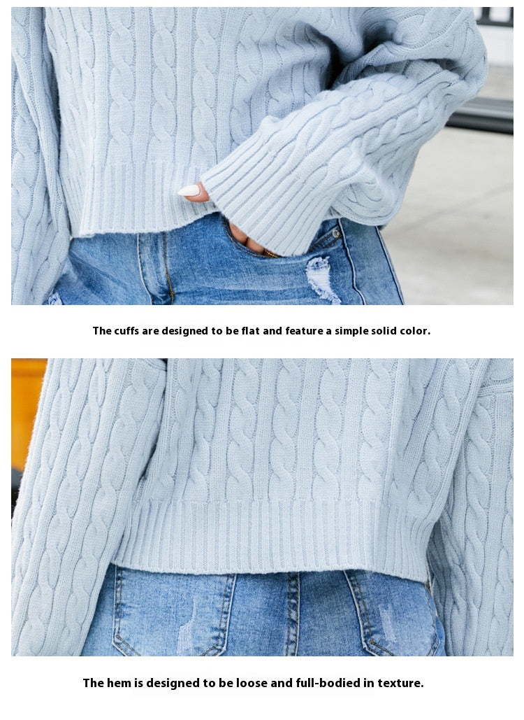 Women's All-match Loose Round Neck Twisted Short Knitted Sweater