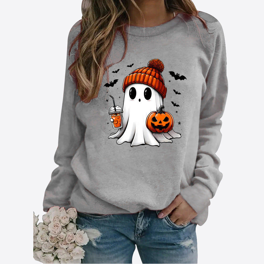 Halloween Round Neck Print Long Sleeves Sweater