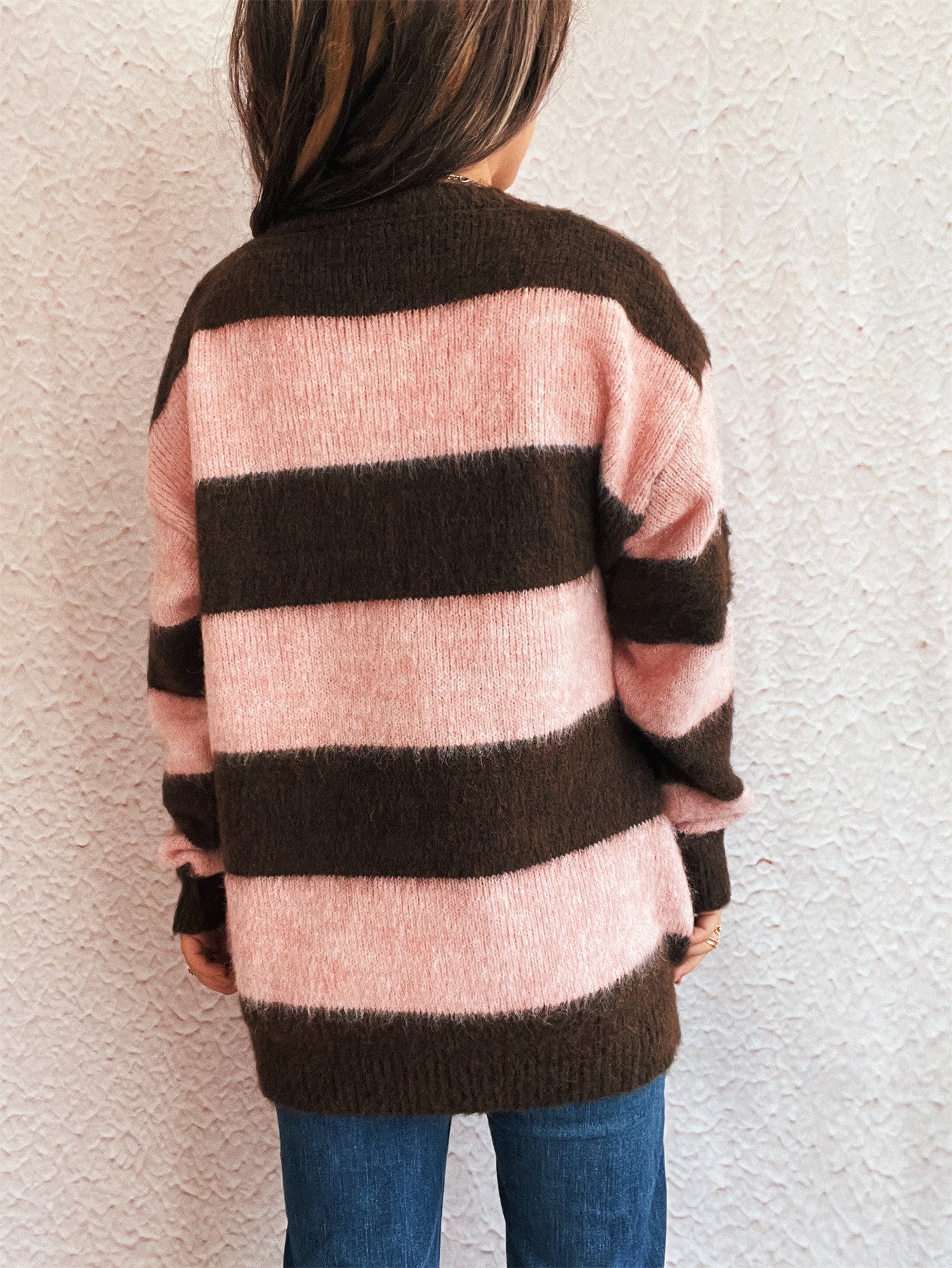 Striped Color Block Knitted Round Neck Chic Casual Loose Sweater