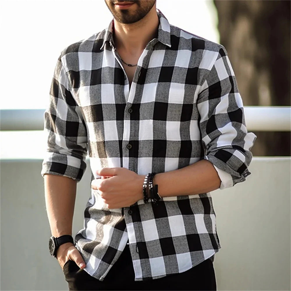 European And American Long Sleeve Loose  Plaid Design Striped Shirt