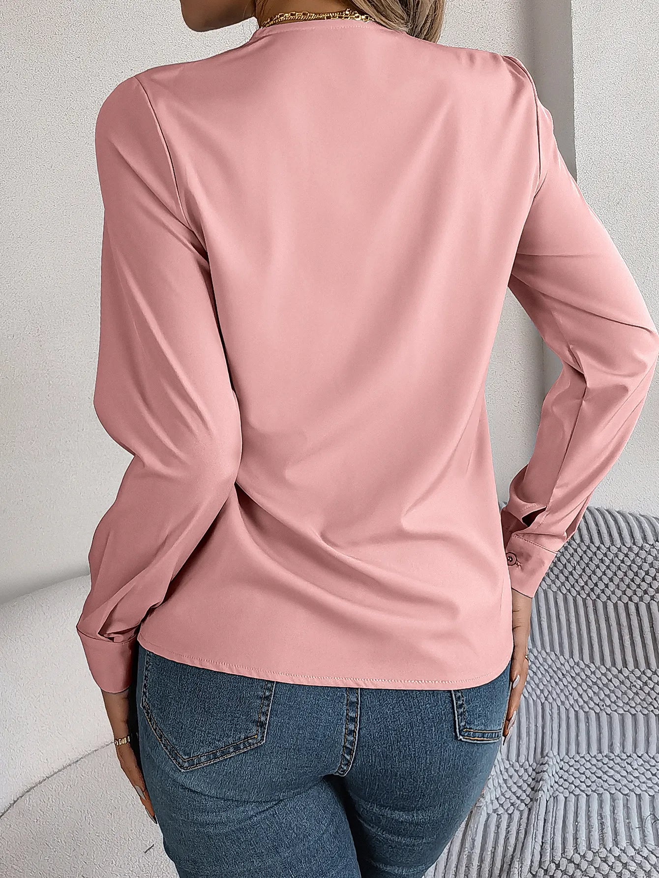 Fashion V-Neck Long Sleeve Shirt Elegant Commuter Solid Blouse Office Women's Clothing