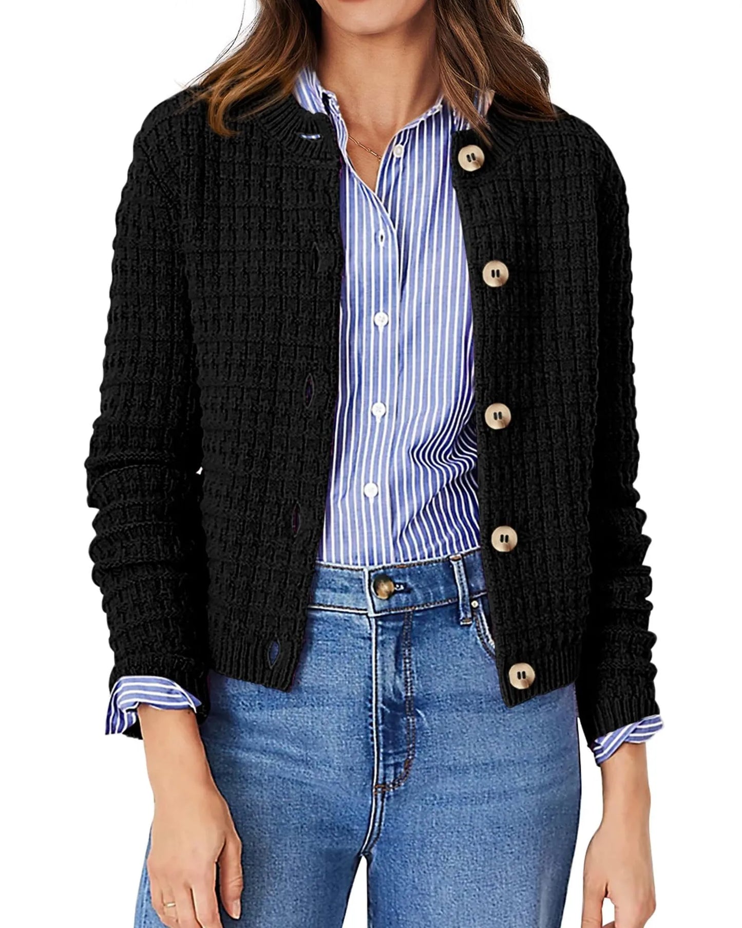 Women's Solid Color Commute Knitted Cardigan Casual Sweater Coat