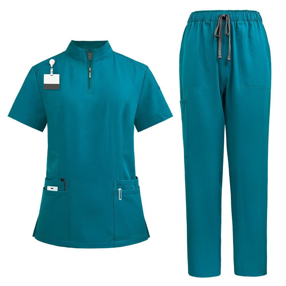 Stand Collar Zipper Doctor Nurse Work Uniforms Suit