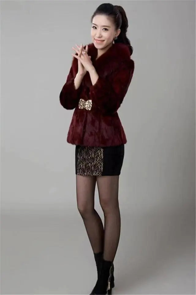 Autumn And Winter Fur Coat Artificial Coat With Fox Fur Collar
