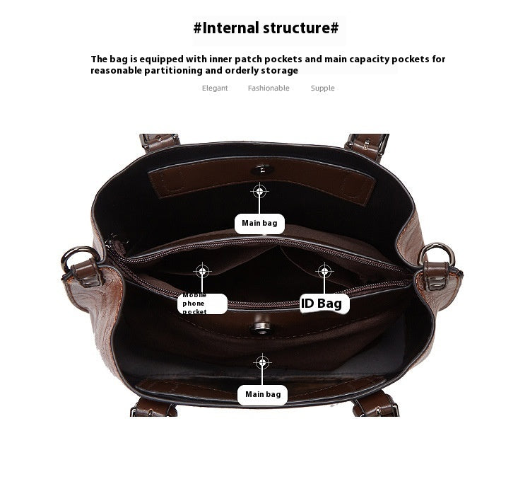 Retro Handbag Contrast Shoulder Women Bag Big Bag