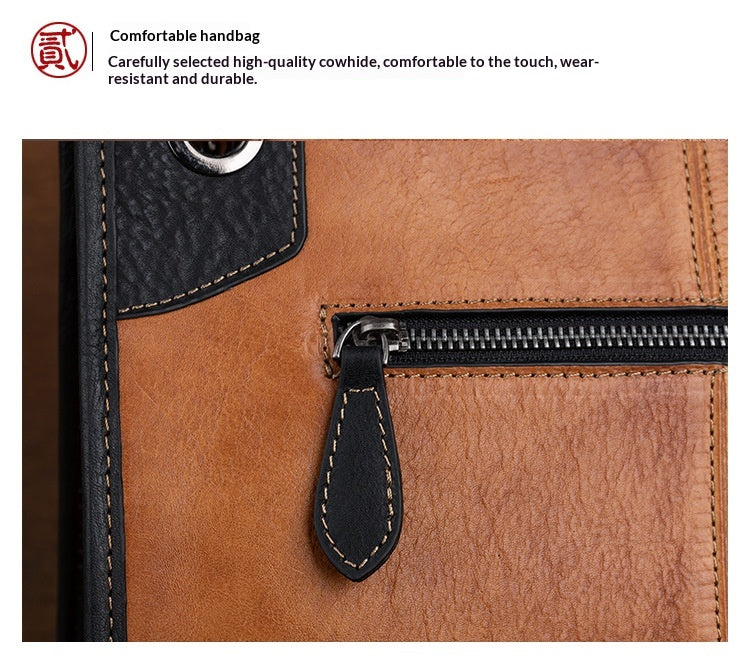 Large-Capacity ShoulderCrossbody Top-Grain Leather Tote Bag