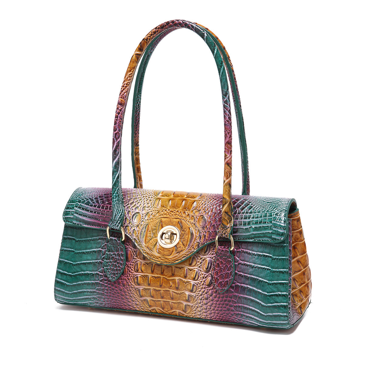 Womens Crocodile-Print Brahmin Shoulder Tote Bag