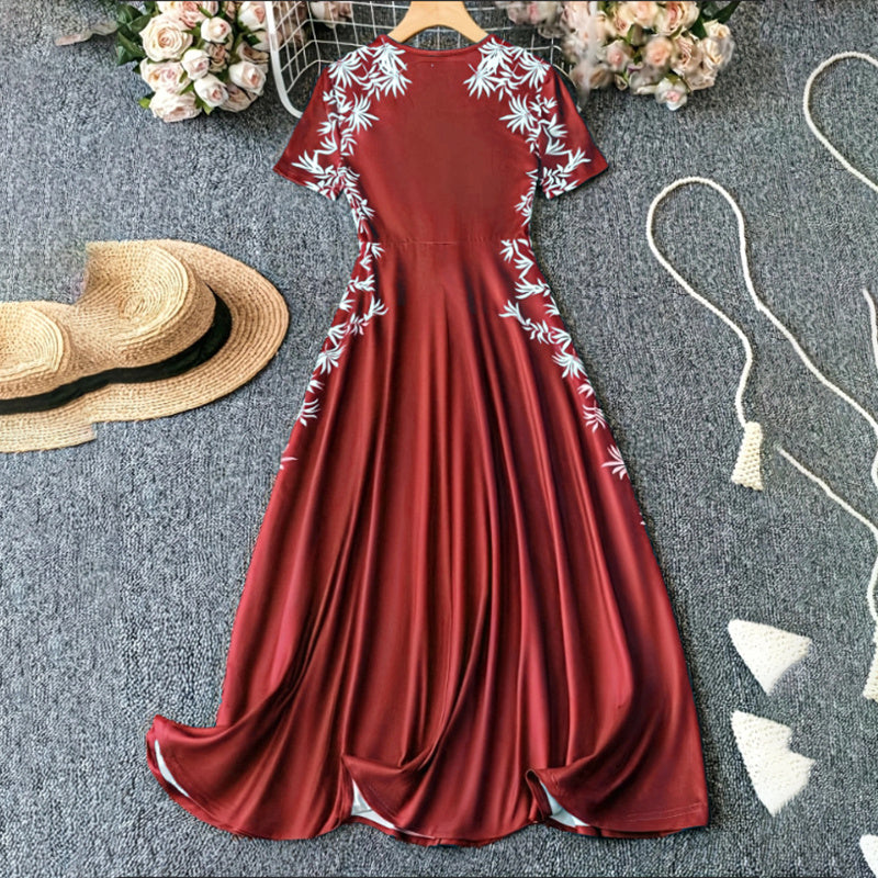Women's Elegant Short Sleeve Maxi Dresses Casual Empire Waist Long Dress-FREE USA SHIPPING