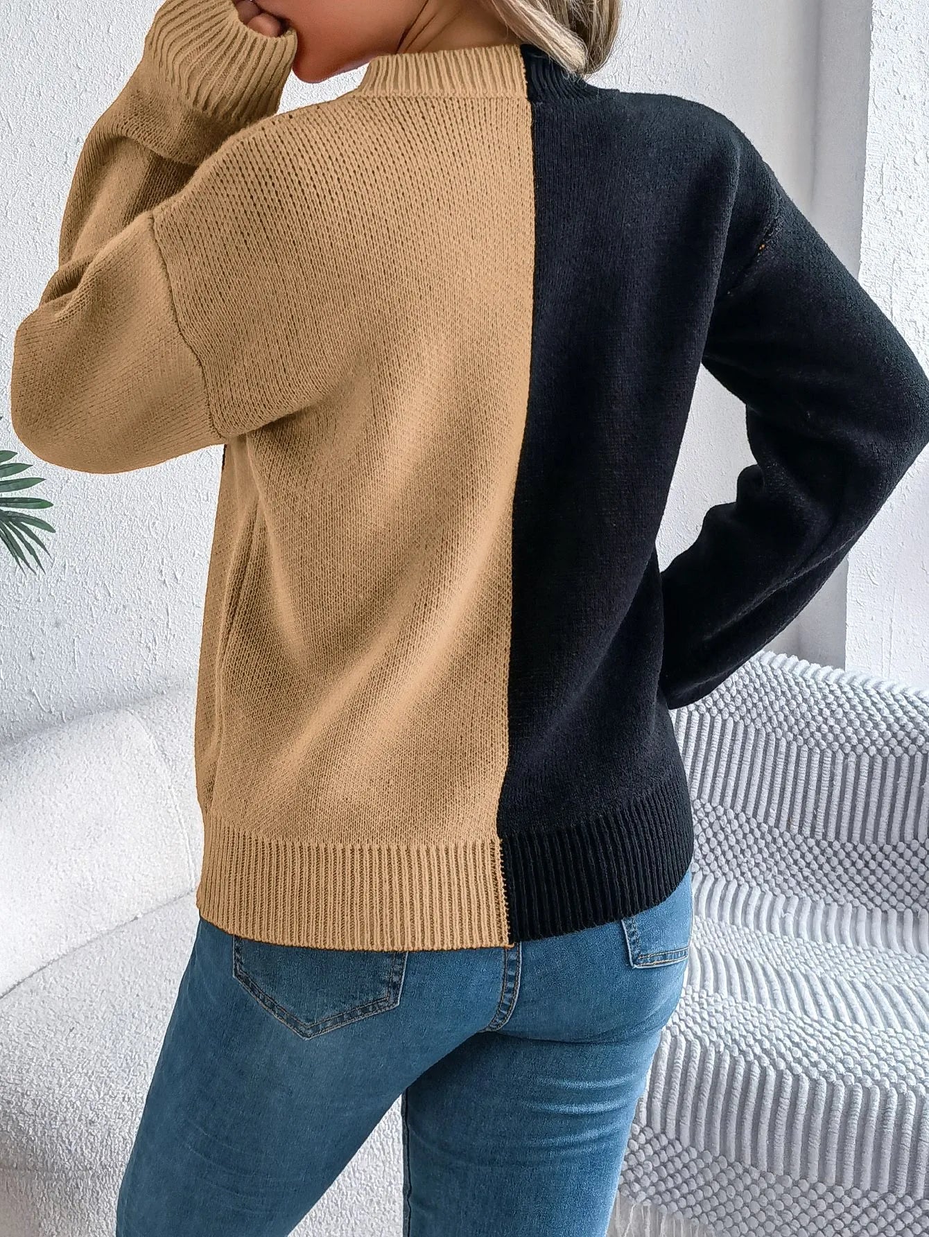 Halloween Contrast-color Pullover Sweater Fashion Long Sleeve Knitted Tops For Womens Clothing