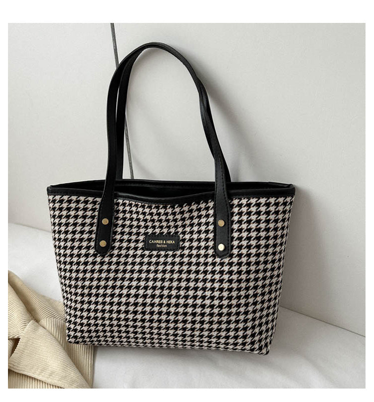 Houndstooth Shoulder Bag Winter Fashion Commuting Handbags Women Large Capacity Totes Casual Shopping Bag