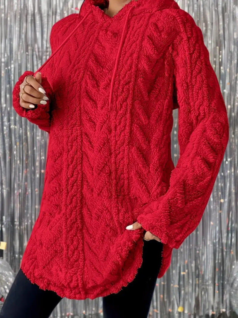 Women's Polyester Hooded Knitted Long Sweater