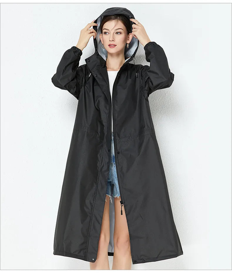 Fashion Trench Coat Raincoat Lightweight Breathable Solid Color Long Sleeve