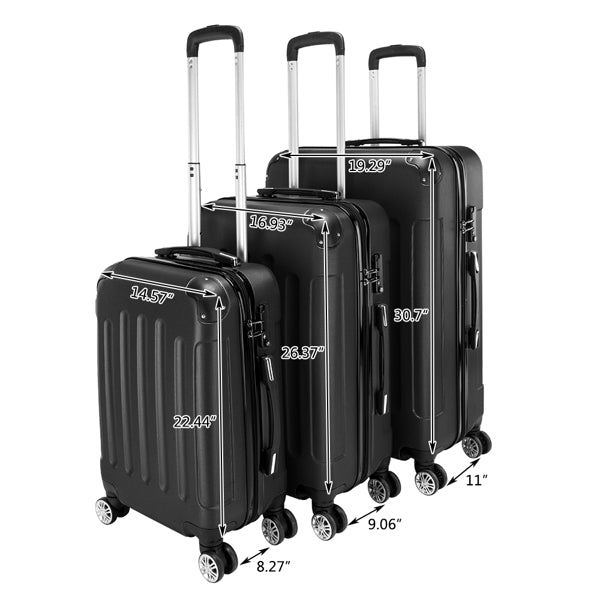 3-in-1 ABS Trolley Case 20 Inches-24 Inches-28 Inches Black  - FREE USA SHIPPING