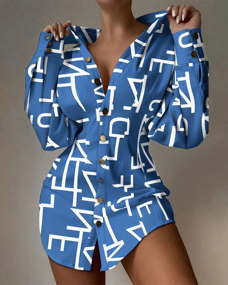 New Fashion Printed Waist-controlled Fastener Decoration Women's Shirt