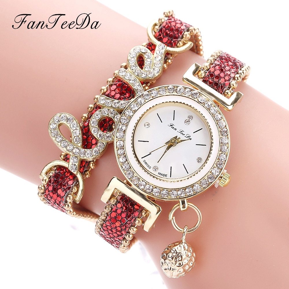 FanTeeDa Brand Women Bracelet Watches Ladies Watch Rhinestones Clock Womens Fashion Dress Wristwatch Relogio Feminino Gift