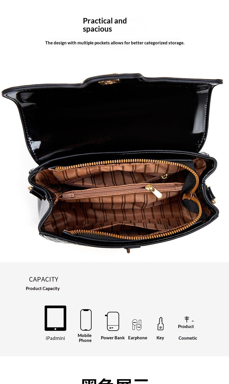 Sleek Stone-patterned Patent Leather Crossbody Bag