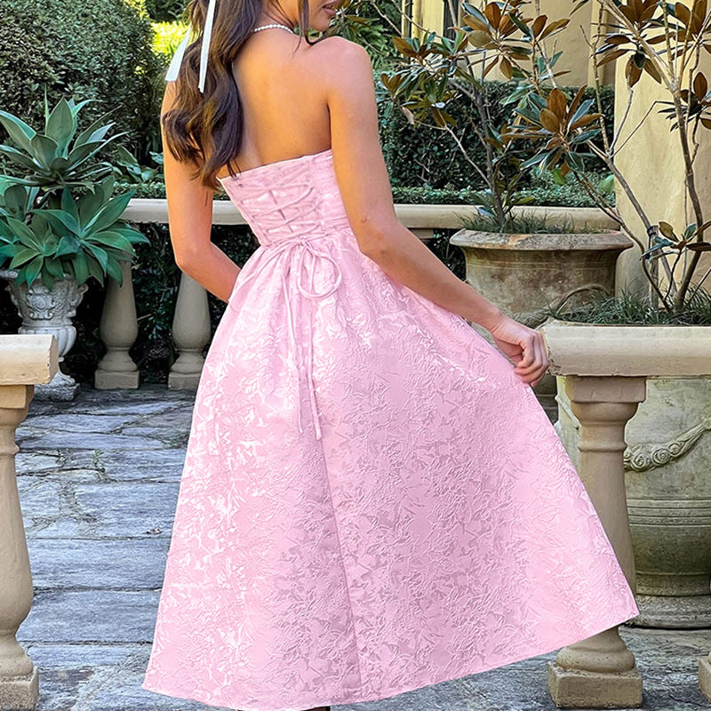 Women's Slim-fit Jacquard Satin Tube Top Dress