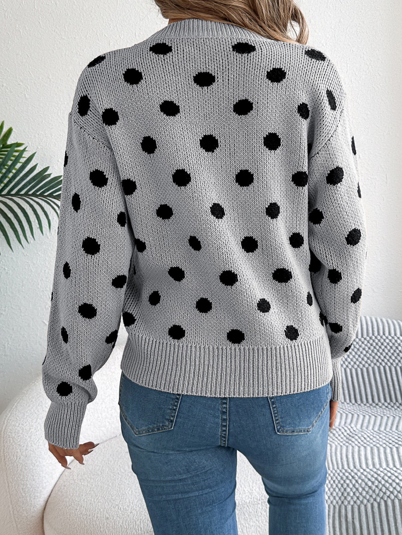 Autumn And Winter Leisure Contrast Color Polka Dot Long Sleeve Pullover