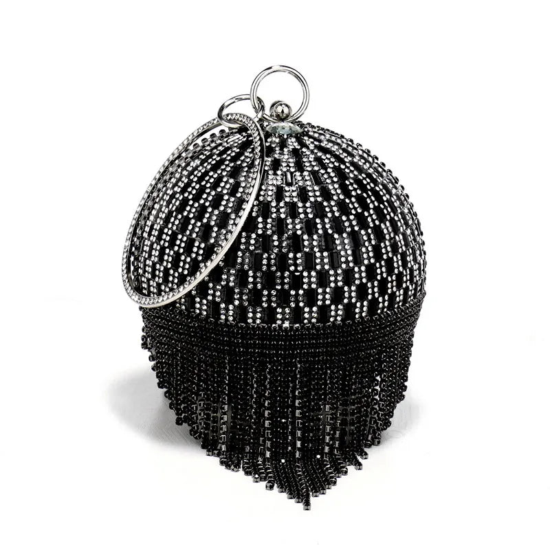 Shining Rhinestone Round Tassel Dinner Bag Women's Fashion