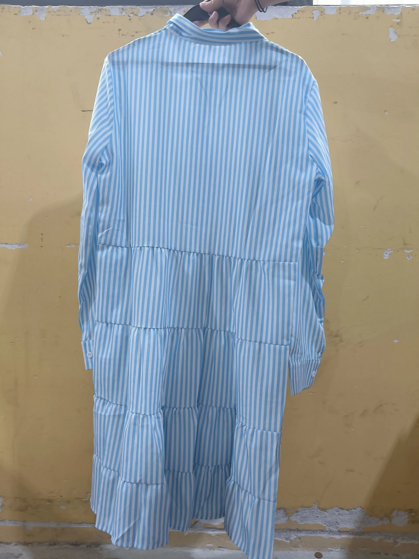 Ins Striped Long-sleeved Shirt Dress Fashion Lapel Button Dresses For Women