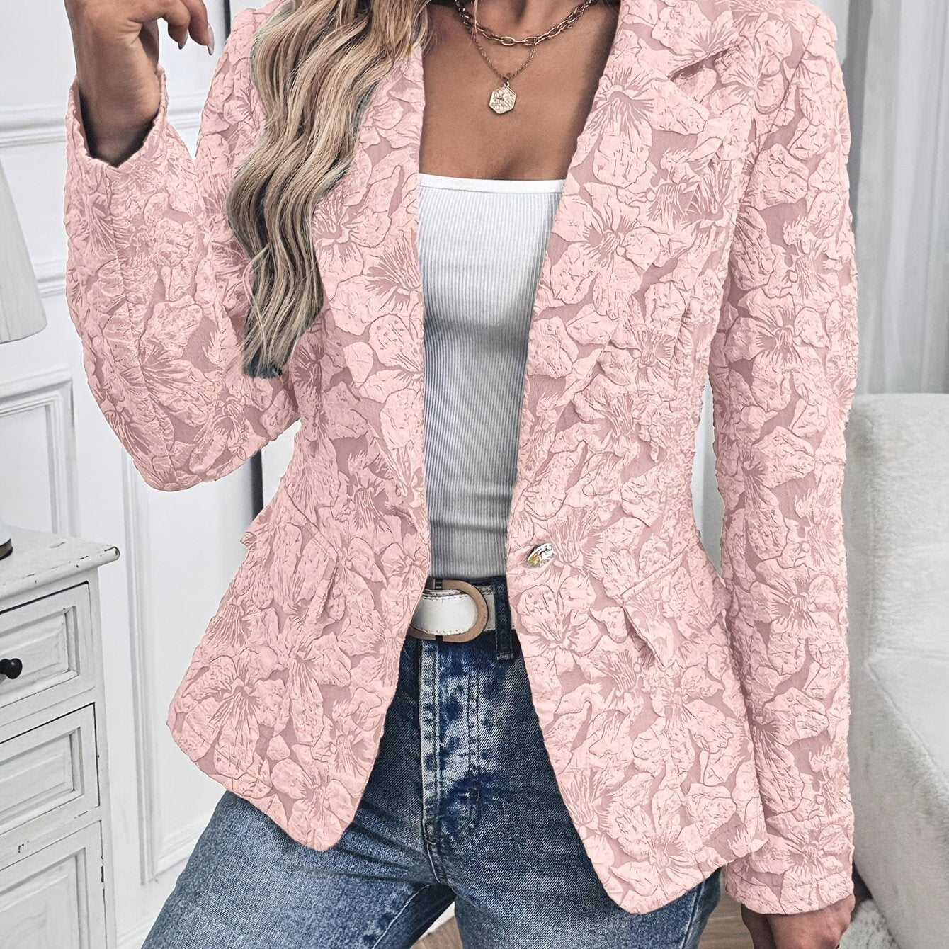Women's Long-sleeved Single-button Lapel Fashion Casual Jacket With Lining