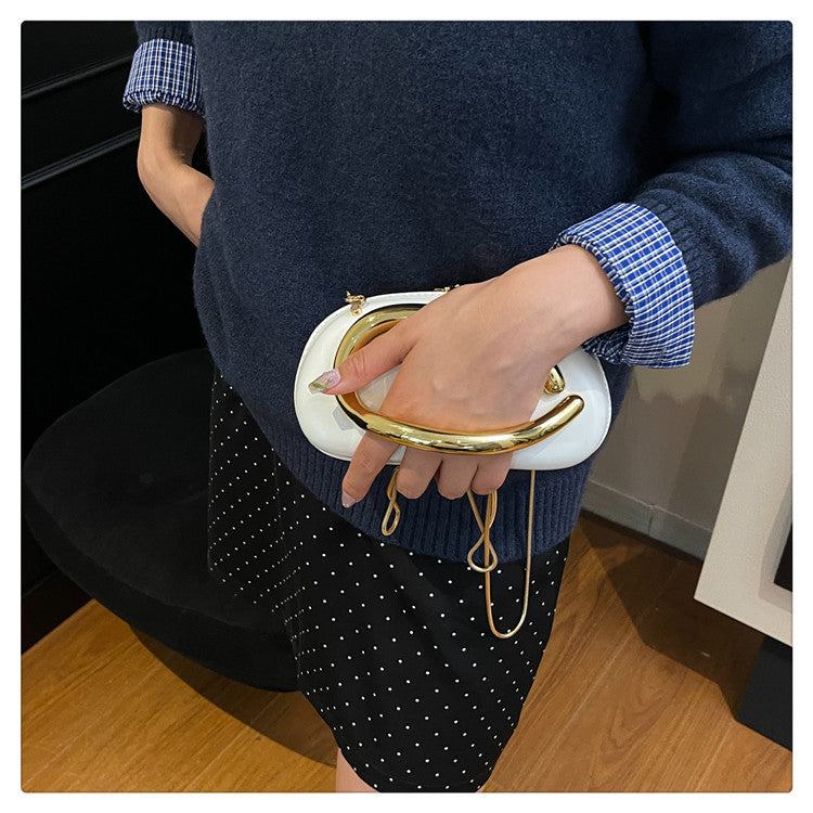 Small Bag Vintage Hardware Metal Handle Chain Crossbody Bag