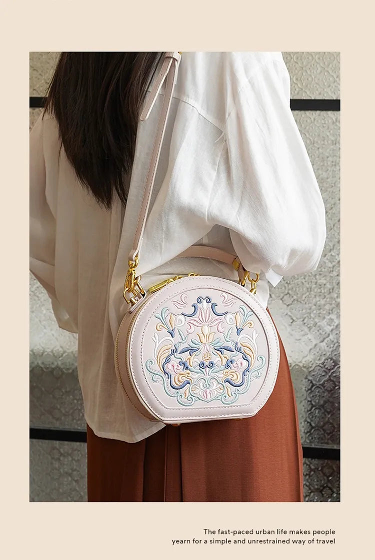 Literary Shoulder Bag National Style Small Crossbody Round Bag