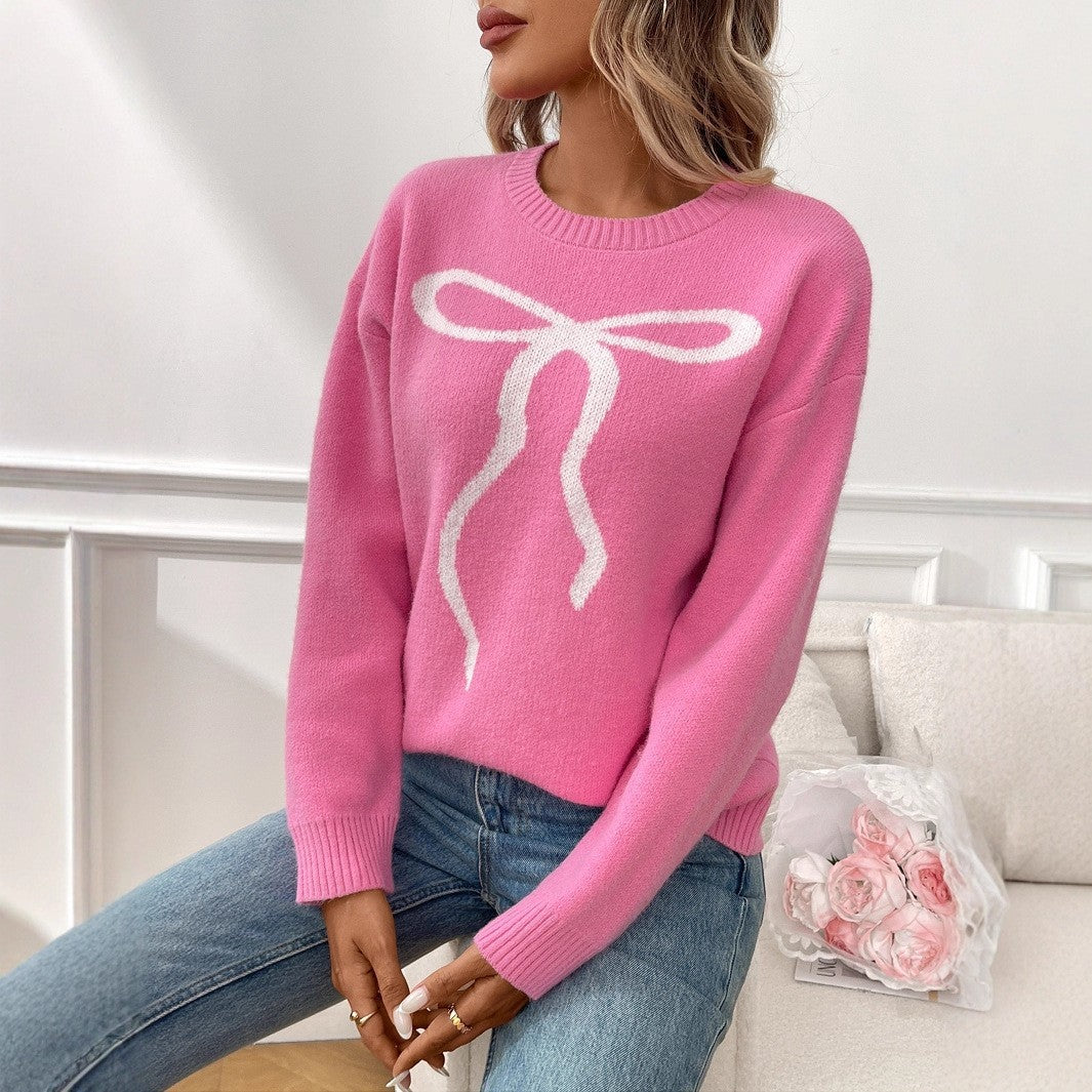 Retro Casual Bow Brocade Sweater