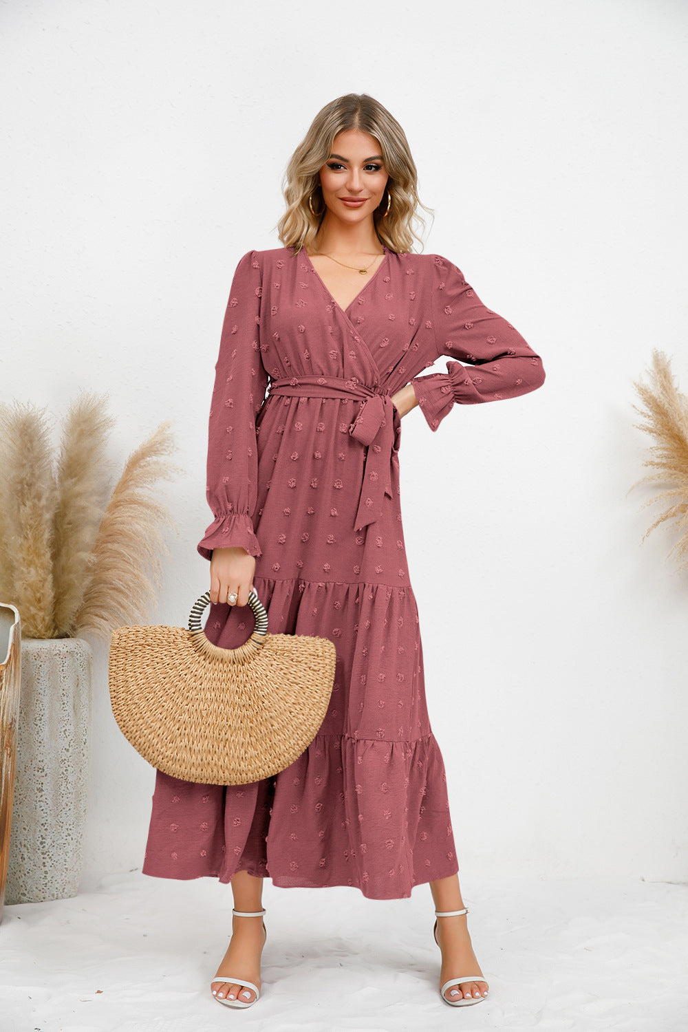 Solid Color Wide Hem Casual Dress Women's Clothing